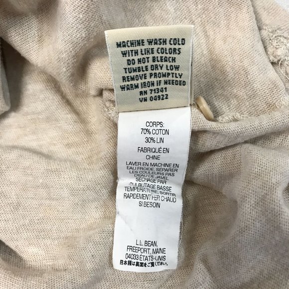 L L Bean Womens Linen Blend Oatmeal Button front 3/4 Sleeve Knit Top Size XS - Picture 7 of 8